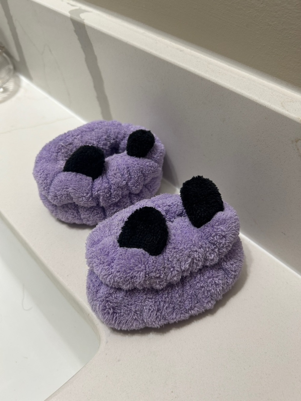 Plush Lilac Fuzzy SkinCare Wrist Bands with Black Ears